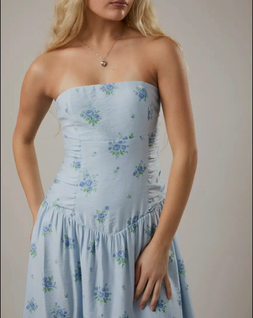 Blue Floral Midi Dress