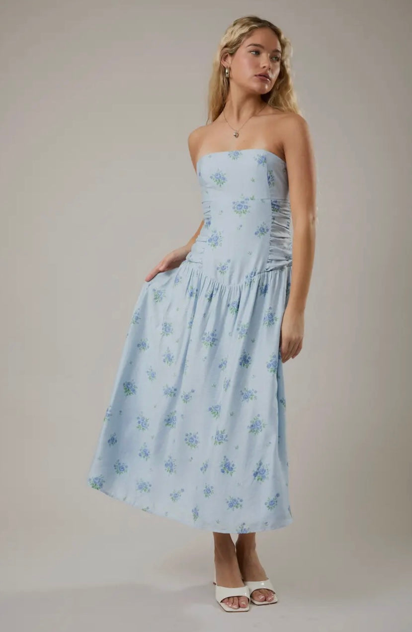 Blue Floral Midi Dress
