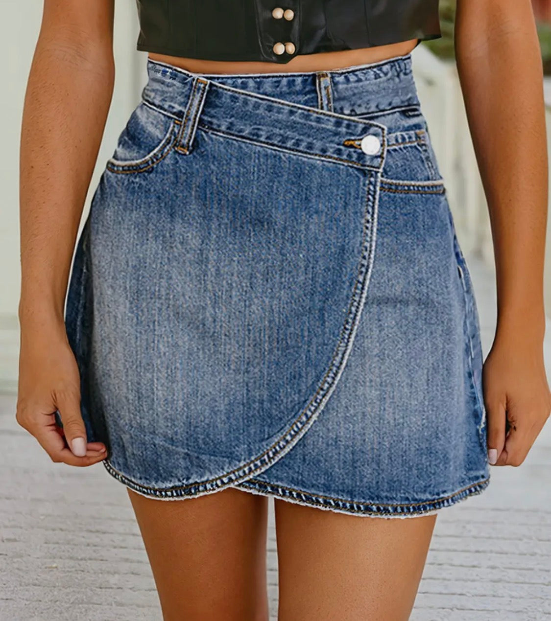 High Waisted Denim Mini Skirt