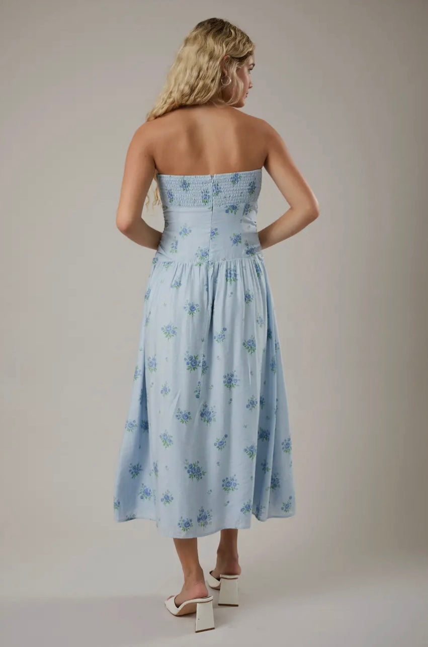 Blue Floral Midi Dress