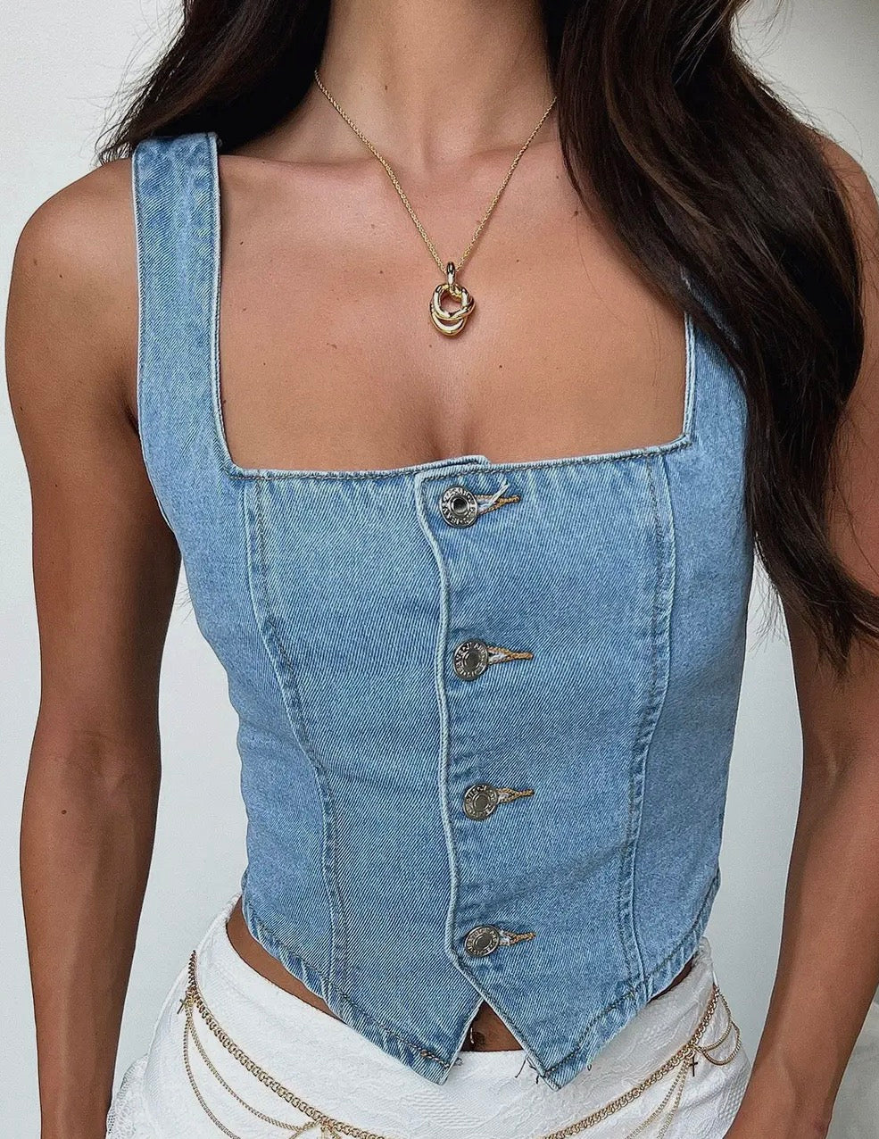 PREORDER - Button Denim Cropped Vest
