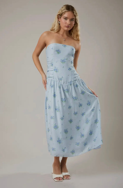 Blue Floral Midi Dress